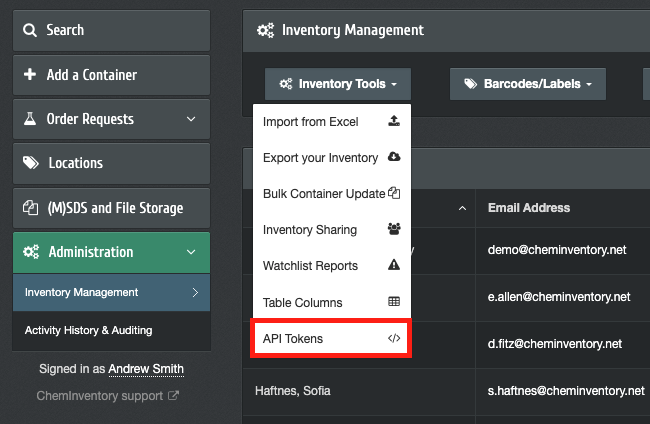 laboratory chemical inventory api