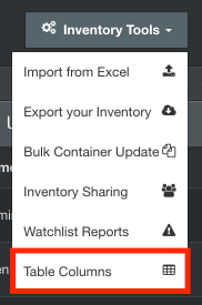 chemical inventory change columns interface