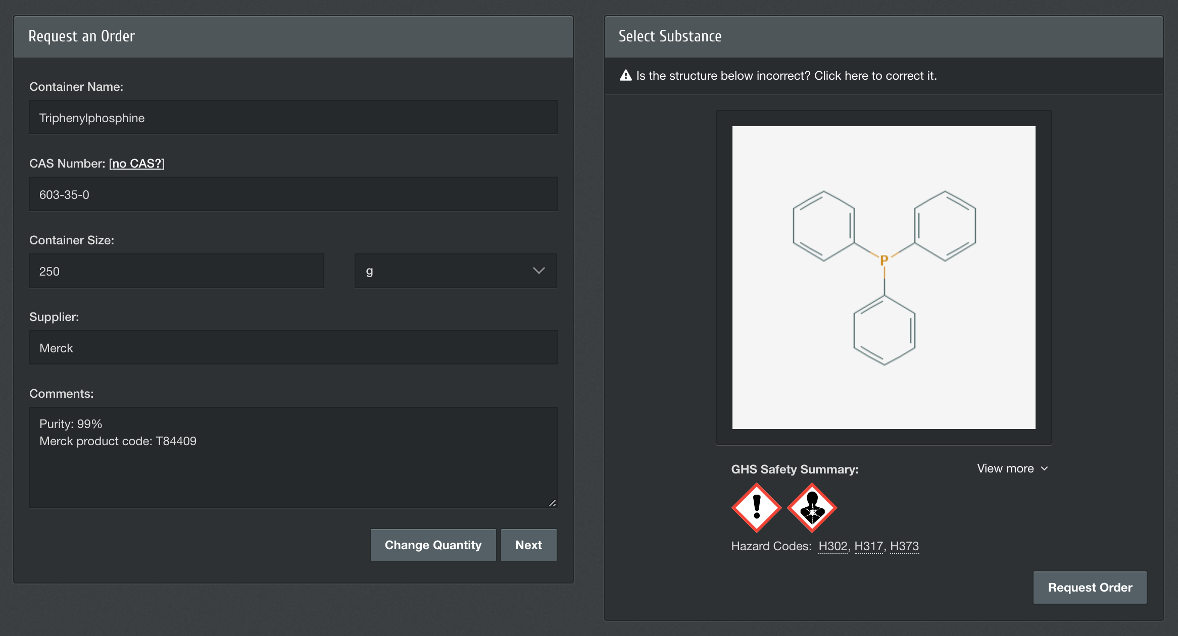 chemical order request