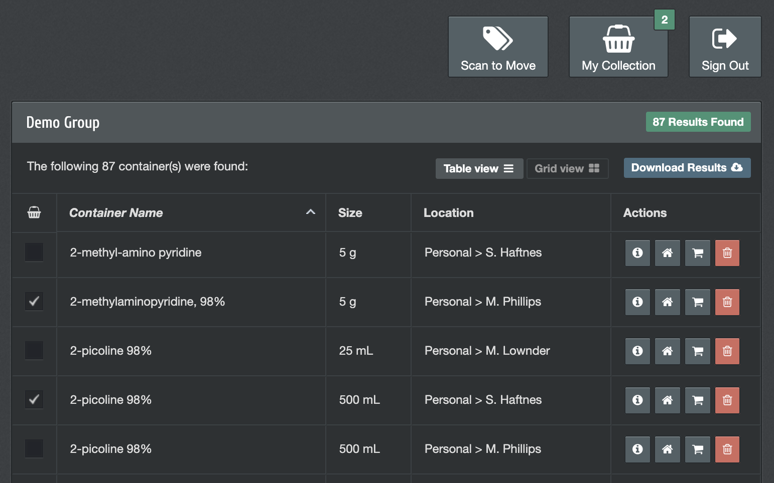 default results table inventory software