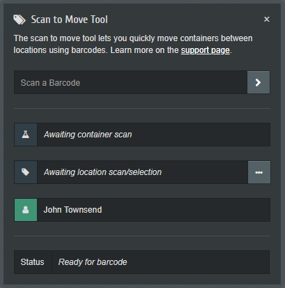 chemical barcode scan to move tool